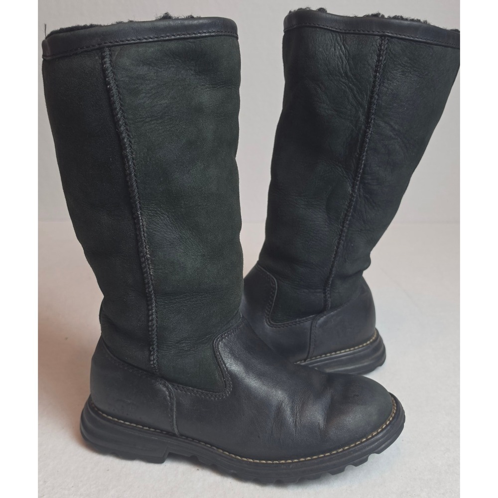 UGG Australia Ultimate Tall Braid Black Leather Suede Boots 5382 Size 6